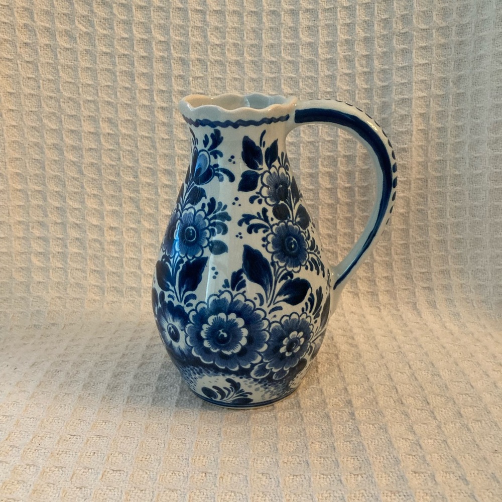 Delft Blue And White Floral Pitcher Made In Holland